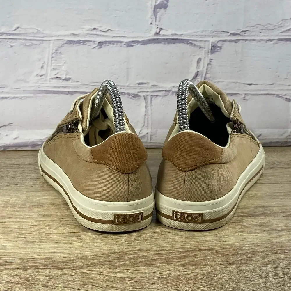 Taos Z-Soul Tan Canvas Sneakers Women's Size 9 Casual Zip Lace Up Shoes